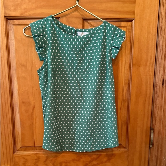 Monteau Green Polka Dot Blouse - Picture 1 of 3